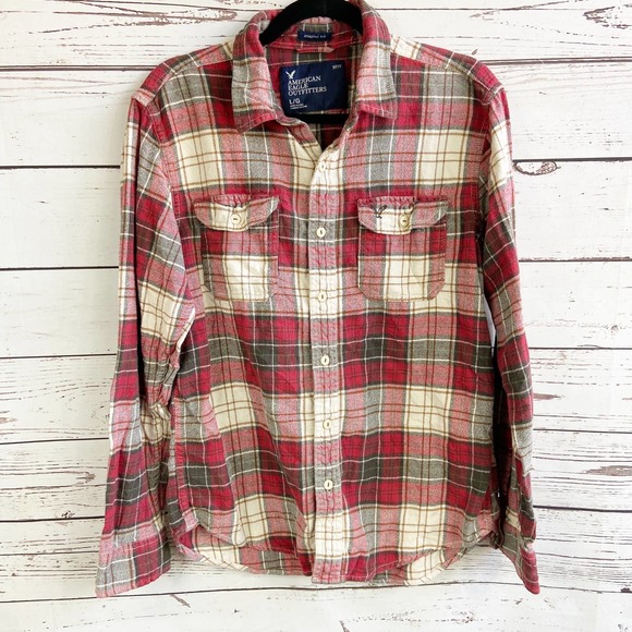 American Eagle Outfitters Other - American Eagle Large Mens Red Plaid Button Up Long Sleeve Cotton Flannel Shirt